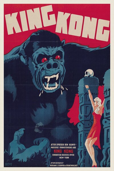Konsttryck King Kong (Vintage Cinema / Retro Movie Theatre Poster / Horror & Sci-Fi), (26.7 x 40 cm)