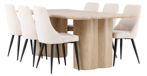 OLIVIA Matgrupp 210 cm Rektangulär Whitewash med 6 Leone stolar Beige -