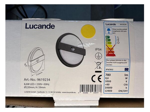 Lucande - LED-vägglampa för utomhusbruk med sensor GYLFI LED/8,6W/230V