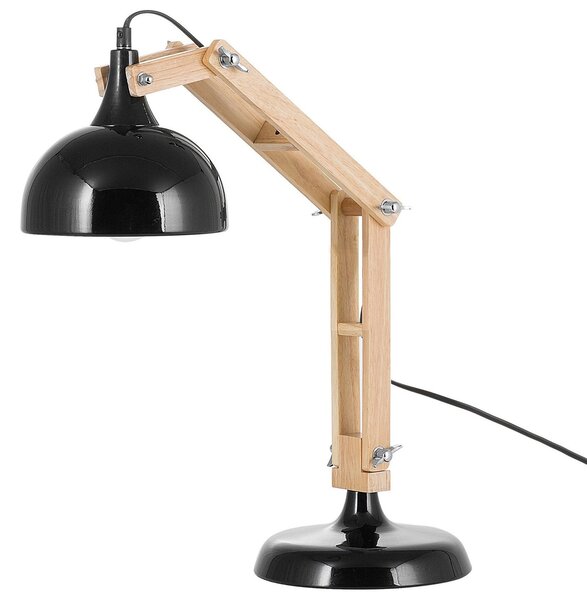 Skrivbordslampa Svart Ljus Trä Svängbar Justerbar Arm Metallskärm Bordslampa Beliani