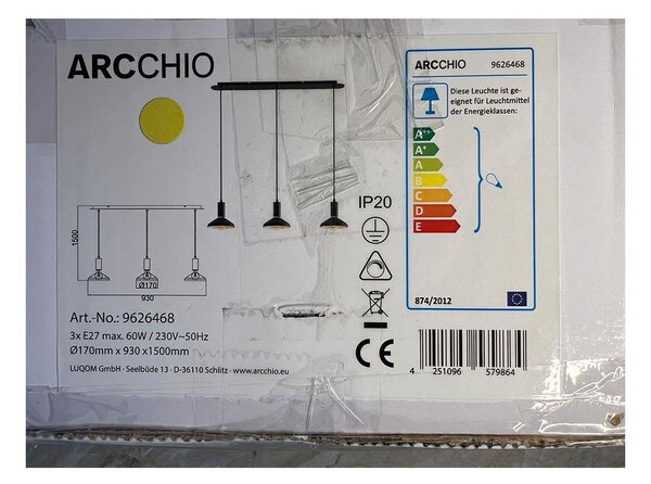 Arcchio - Ljuskrona med textilsladd JAIKA 3xE27/60W/230V