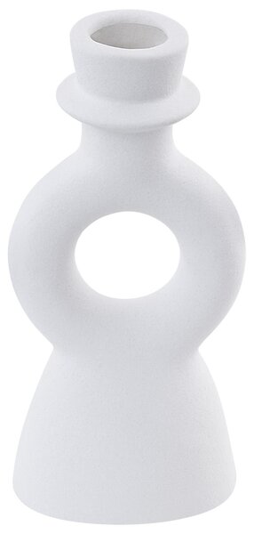 Ljusstake Vit Keramik 17 cm Kurvig Form Minimalistisk Boho Hemtillbehör Ljushållare Dekoration Vardagsrum Beliani