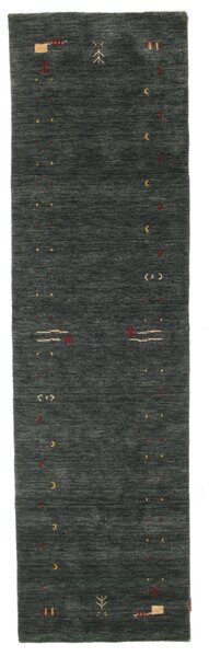 Gabbeh Loom Frame Matta - Mörkgrå / Grön 80x300