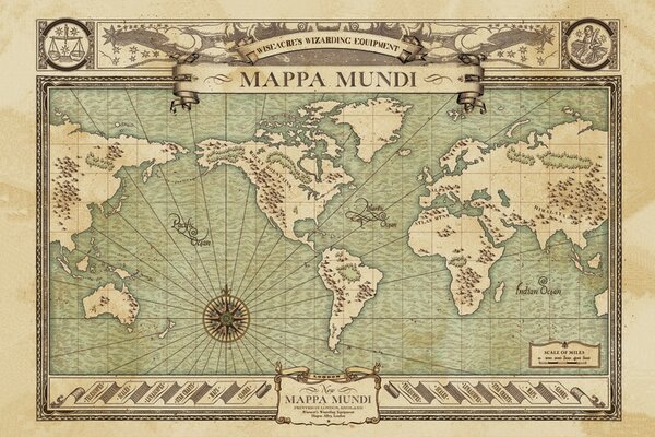 Konsttryck Fantastic Beasts - Mappa Mundi, (40 x 26.7 cm)