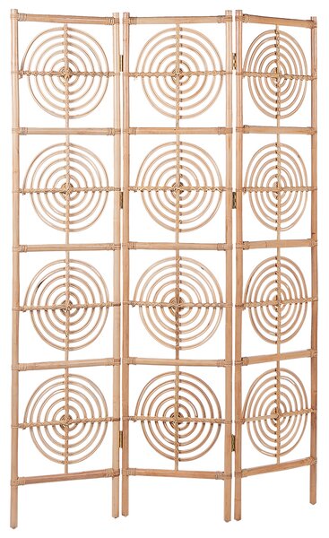 Rumsavdelare Naturlig rotting med mahognyram 3 paneler Fällbar Dekorativ Korgskärm Skärmvägg Beliani