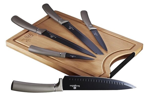 BerlingerHaus - Set med knivar i rostfritt stål 5st beige/svart med bambu skärbräda