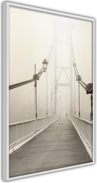 Inramad Poster / Tavla - Bridge Disappearing into Fog - 40x60 Vit ram