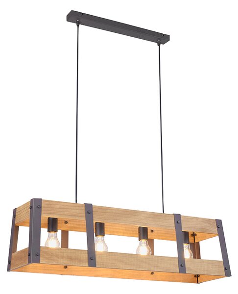 Industriell hängande lampa svart med trä 4-ljus - Spjällåda