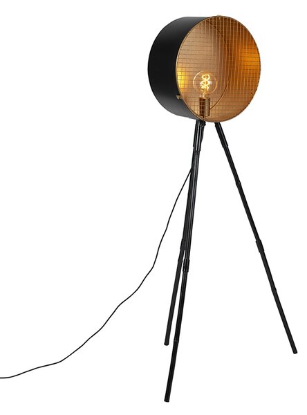 Vintage golvlampa på bambustativ svart med guld - fat