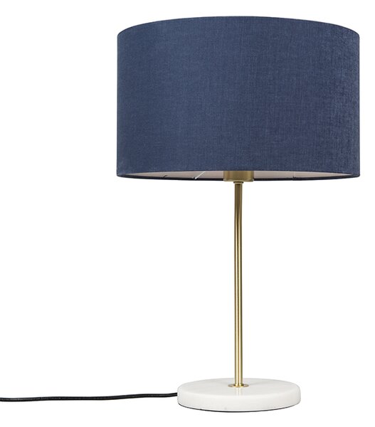 Mässingsbordslampa med blå skugga 35 cm - Kaso