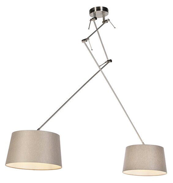 Hängande lampa med linneskärmar taupe 35 cm - Blitz II stål