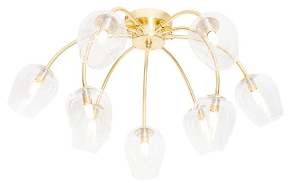Klassisk taklampa guld med glas 9 lampor - Elien