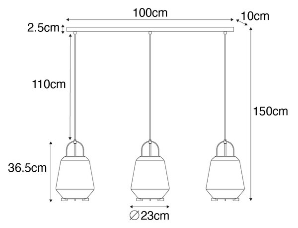 Hänglampa svart med rökglas 23 cm avlång 3-ljus - Kevin