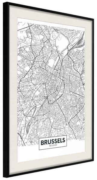 Inramad Poster / Tavla - City map: Brussels - 20x30 Svart ram med passepartout
