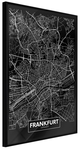 Inramad Poster / Tavla - City Map: Frankfurt (Dark) - 20x30 Svart ram