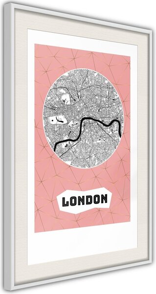Inramad Poster / Tavla - City map: London (Pink) - 20x30 Vit ram med passepartout