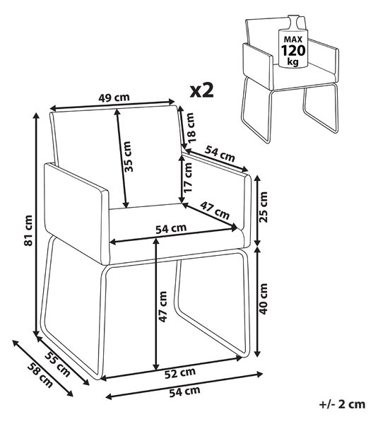 Set med 2 Middagsstolar Beige tyg Kromade Metallben Modern Beliani