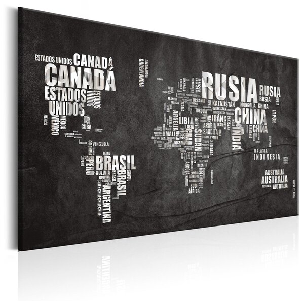 Canvas Tavla - World Map: Mundo Negro - 90x60