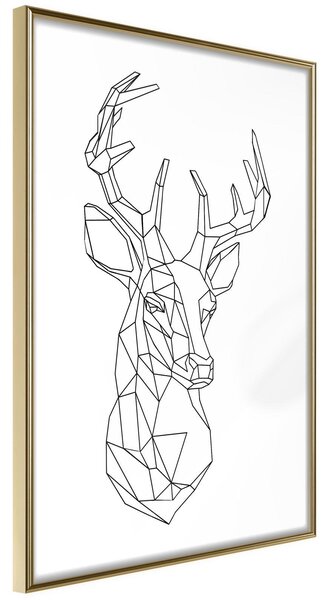Inramad Poster / Tavla - Minimalist Deer - 20x30 Guldram