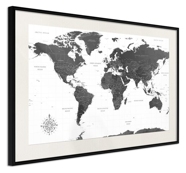 Inramad Poster / Tavla - The World in Black and White - 30x20 Svart ram med passepartout