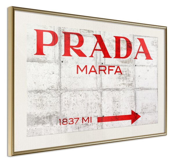 Inramad Poster / Tavla - Prada (Red) - 30x20 Guldram med passepartout