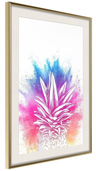 Inramad Poster / Tavla - Rainbow Pineapple Crown - 20x30 Guldram med passepartout