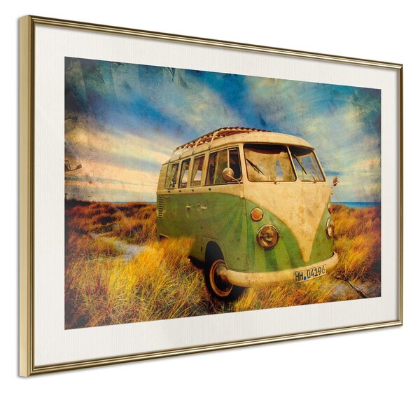 Inramad Poster / Tavla - Hippie Van I - 45x30 Guldram med passepartout