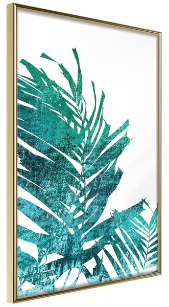 Inramad Poster / Tavla - Teal Palm on White Background - 20x30 Guldram