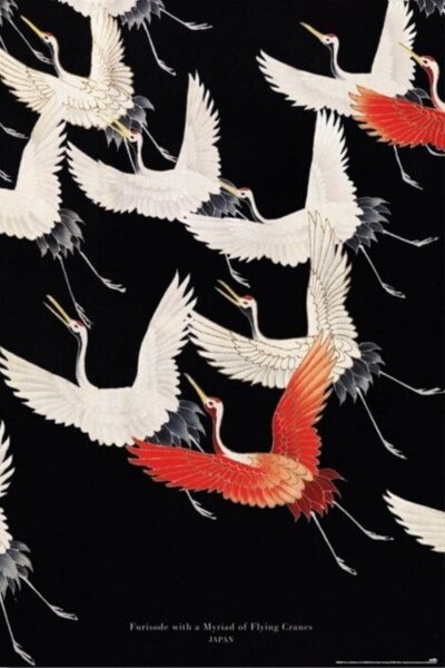 Poster, Affisch Furisode with a Myriad of Flying Cranes, (61 x 91.5 cm)