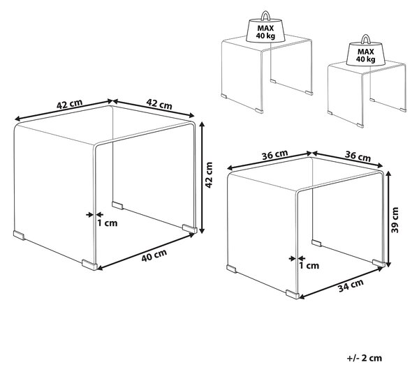 2 st Sidobord Transparent glas Rektangulär Minimalistisk Beliani
