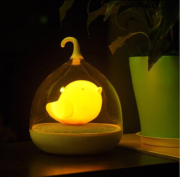 Baby Nattlampa, Söt fågel LED-lykta i Totoro-stil, uppladdningsbar, vibrationsensor - Gul