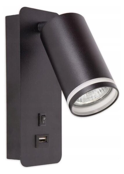 Vägg spotlight med USB laddare 1xGU10/35W/230V svart
