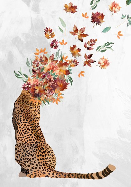 Illustration Cheetah Autumn Leaves Head, Sarah Manovski, (26.7 x 40 cm)