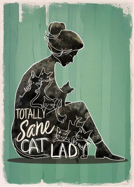 Illustration Totally Sane Cat Lady, Andreas Magnusson, (30 x 40 cm)