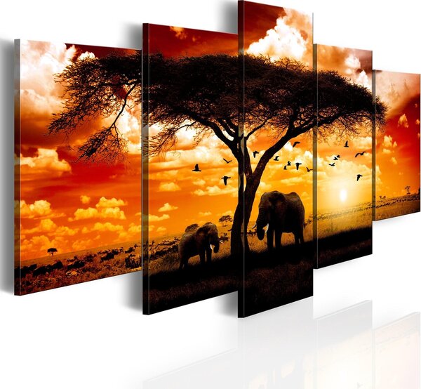 Canvas Tavla - Flock fåglar över savannen - 100x50