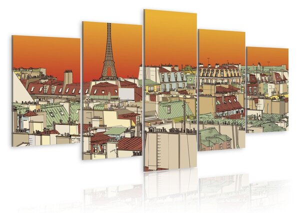 Canvas Tavla - Parisian sky in orange colour - 100x50