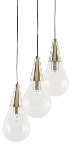 Hängande Lampa Mässing Transparent Glas Guld Metallelement 3 Lampor Modern Beliani