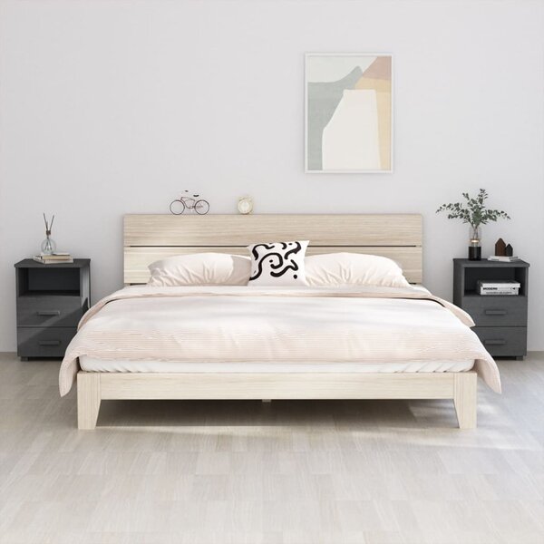 Sängbord 2 st mörkgrå 40x35x62 cm massiv furu