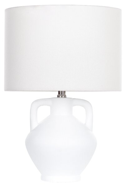 Bordslampa Sockel i vit keramik Trumformad skärm i linne Minimalistisk design Beliani