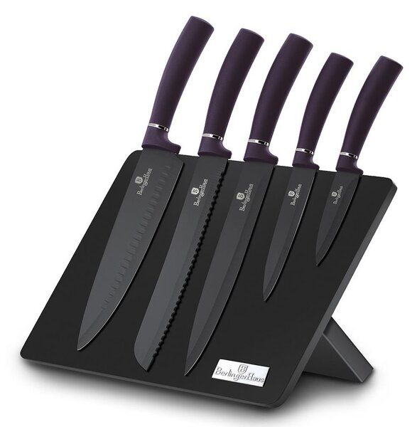 BerlingerHaus - Set av rostfria knivar 5st lila/svart med magnetstativ