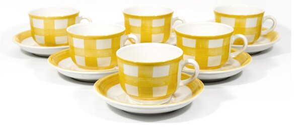 Teservis 6x ceramic cup Lucie med fat vit gul