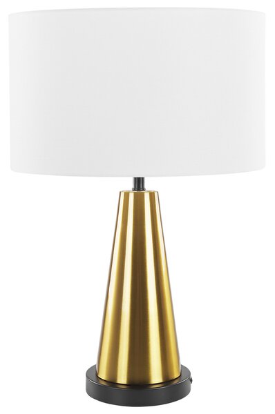 Dekorativ Bordslampa Ljusbeige Lampskärm med Guld Lampfor och Mörk Lampbas Beliani
