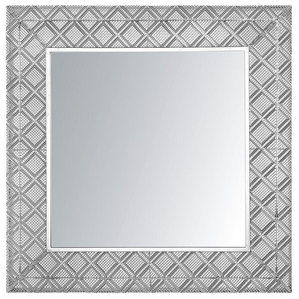 Hängande Väggspegel Silver 80 x 80 cm Orientalisk Ram Diamant Dekor Beliani