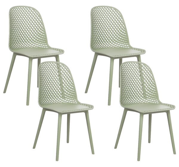 Uppsättning med 4 matstolar Grön syntetisk sits och ben Öppen nätdesign Ryggstöd Modern minimalistisk Beliani
