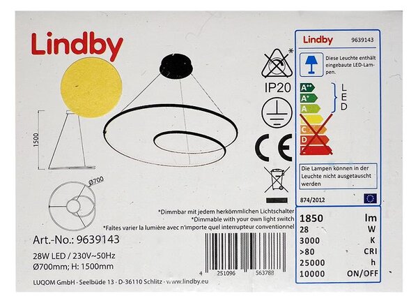 Lindby - LED ljusreglerad ljuskrona på textilsladd LUCY LED/28W/230V