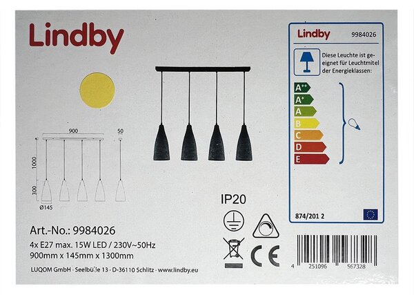 Lindby - Ljuskrona med textilsladd SANNE 4xE27/15W/230V