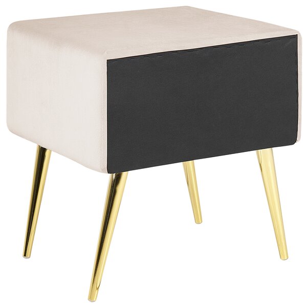 Nattduksbord Beige Sammet 1 Låda Minimalistisk Design Retro Vintage Sovrumsmöbler Beliani
