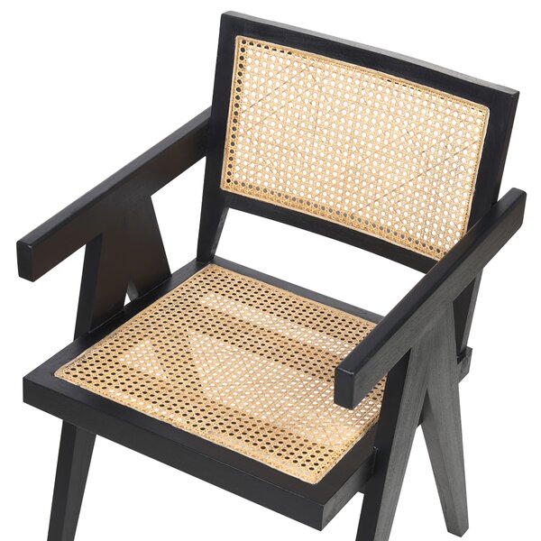 Köksstol Ljust Trä Mahogny Rotting Svart Naturlig Wiensk Flätning Accent Minimalistisk Vardagsrum Matsal Beliani