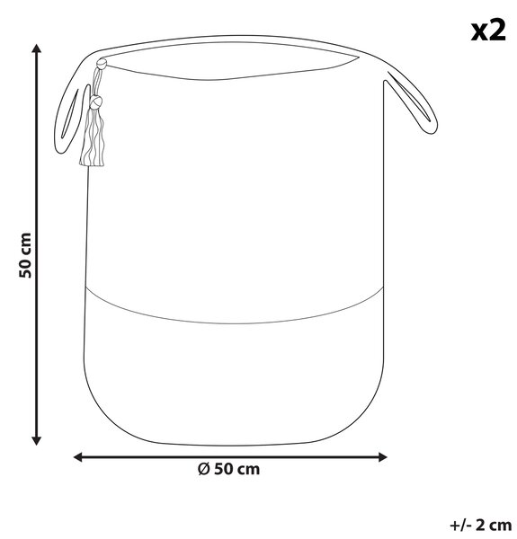 Set med 2 Förvaringskorgar Bomull Jute Marinblå och Naturlig 50 cm Tvättkorgar Bohemiska Beliani