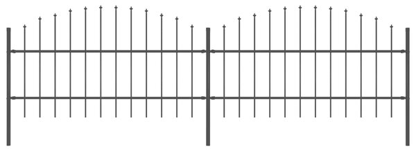 Trädgårdsstaket med spjuttopp stål (0,75-1)x3,4 m svart
